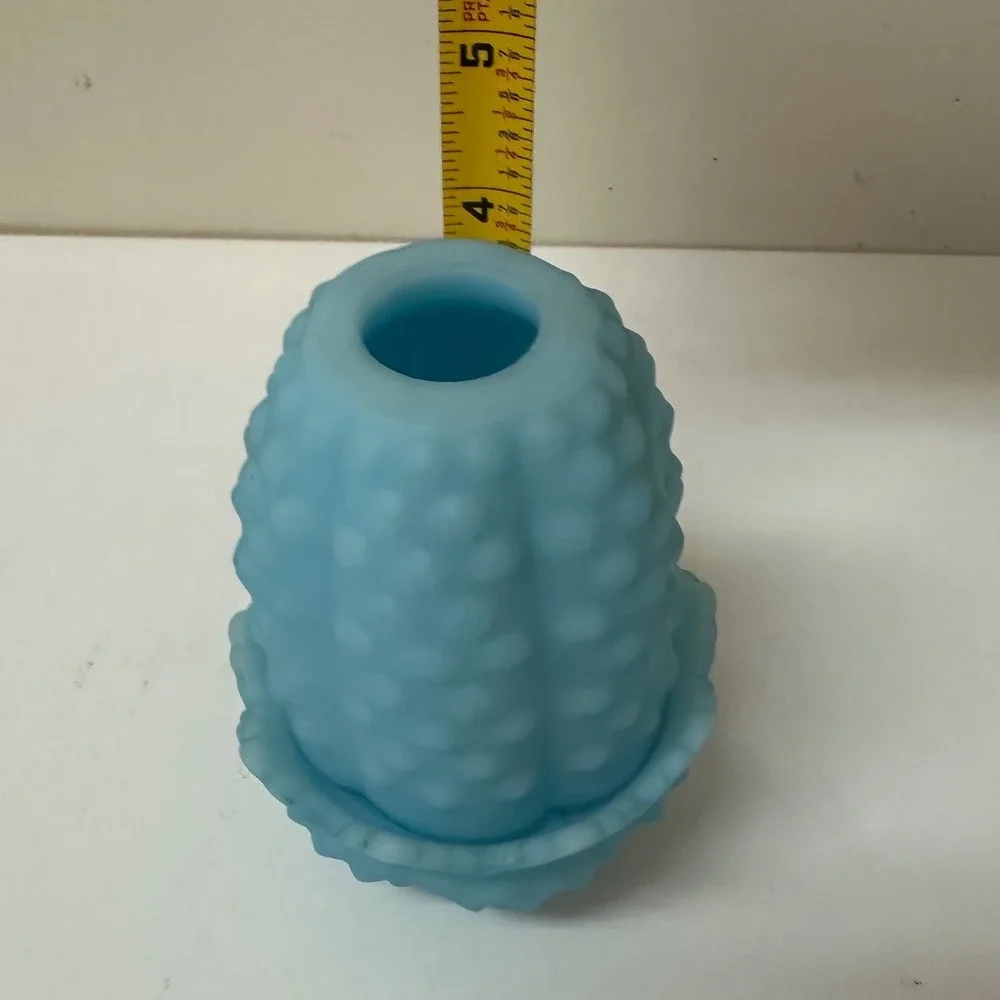 Fenton Blue Satin Glass Hobnail Fairy Lamp 2 Piece Votive Candle Holder 4.5